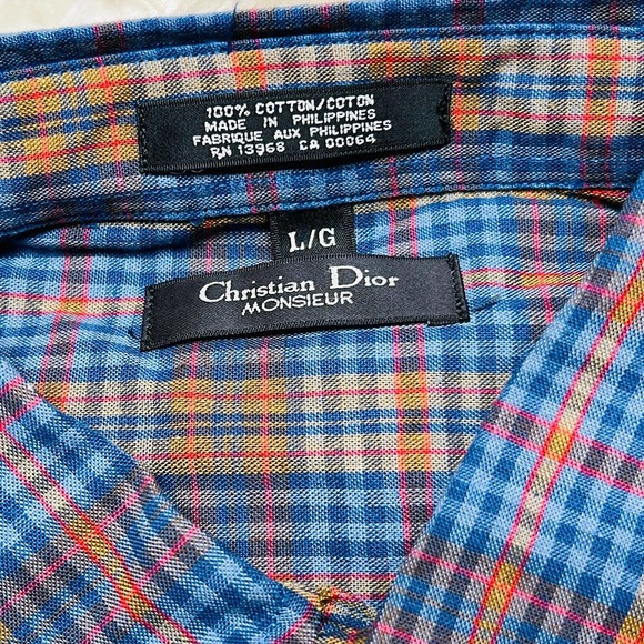 VINTAGE CHRISTIAN DIOR MONSIEUR MENS DRESS SHIRT SIZE LARGE BUTTON DOWN PLAID - Picture 4 of 6